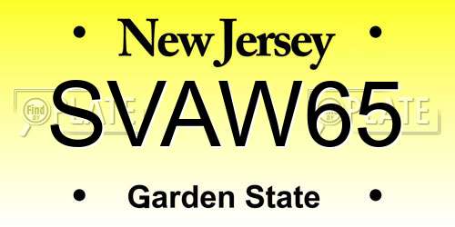 SVAW65 New Jersey License Plate