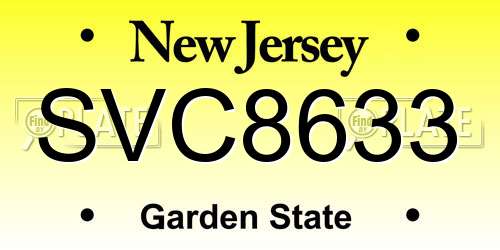 SVC8633 New Jersey License Plate