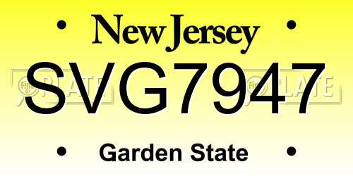 SVG7947 New Jersey License Plate