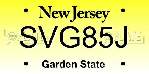 SVG85J New Jersey License Plate