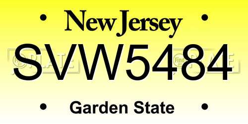 SVW5484 New Jersey License Plate