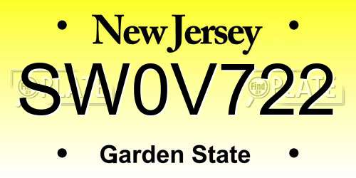 SW0V722 New Jersey License Plate