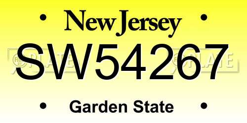 SW54267 New Jersey License Plate