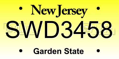 SWD3458 New Jersey License Plate