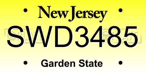 SWD3485 New Jersey License Plate