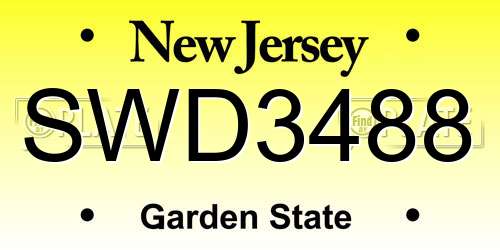 SWD3488 New Jersey License Plate