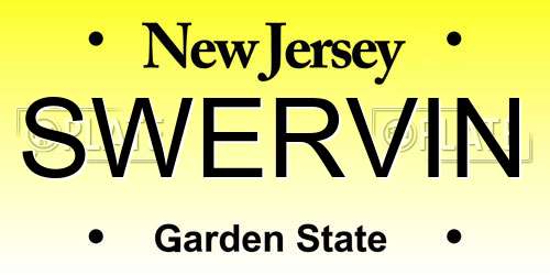 SWERVIN New Jersey License Plate