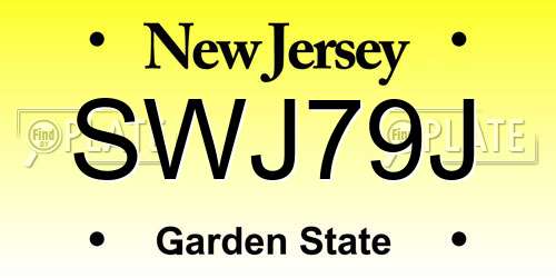 SWJ79J New Jersey License Plate