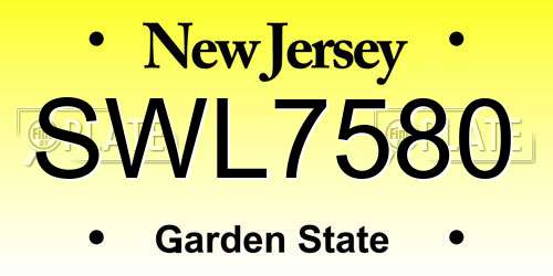 SWL7580 New Jersey License Plate