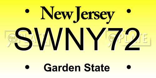 SWNY72 New Jersey License Plate
