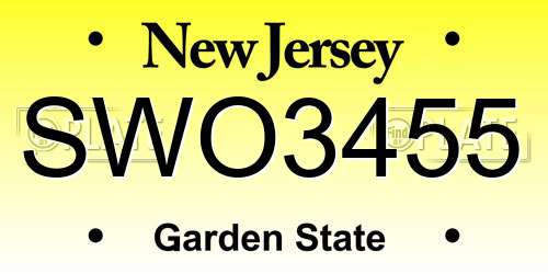 SWO3455 New Jersey License Plate