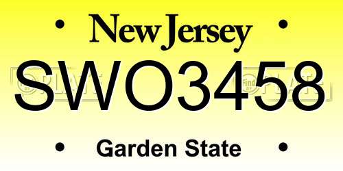SWO3458 New Jersey License Plate