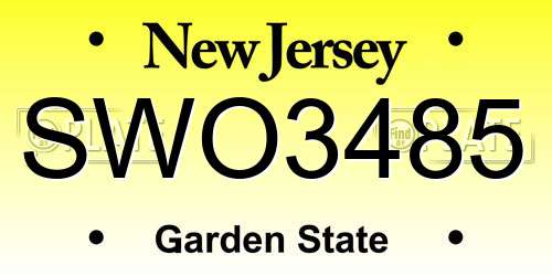 SWO3485 New Jersey License Plate