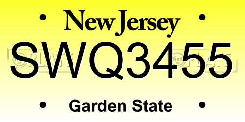 SWQ3455 New Jersey License Plate