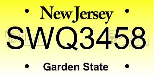 SWQ3458 New Jersey License Plate
