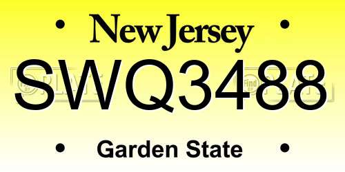SWQ3488 New Jersey License Plate
