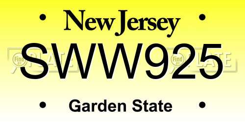 SWW925 New Jersey License Plate