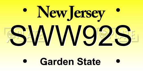 SWW92S New Jersey License Plate