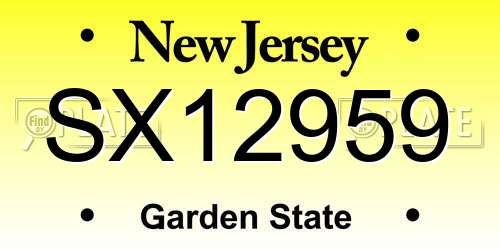 SX12959 New Jersey License Plate
