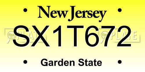 SX1T672 New Jersey License Plate