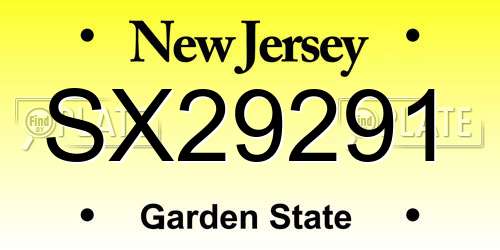 SX29291 New Jersey License Plate