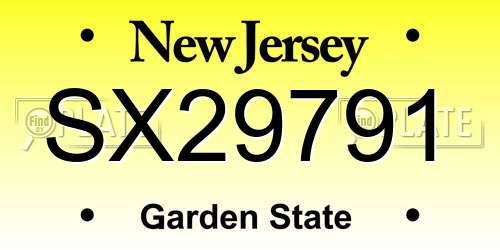 SX29791 New Jersey License Plate