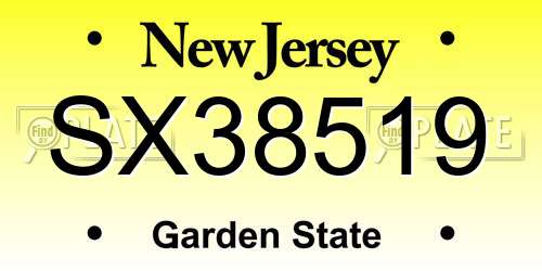 SX38519 New Jersey License Plate