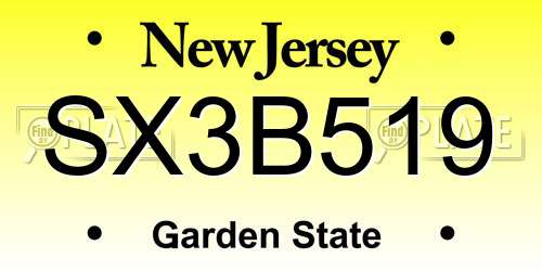 SX3B519 New Jersey License Plate