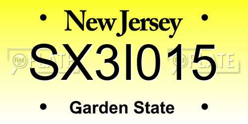 SX3I015 New Jersey License Plate