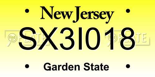 SX3I018 New Jersey License Plate