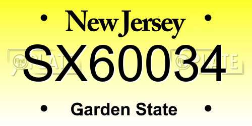 SX60034 New Jersey License Plate