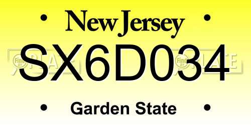 SX6D034 New Jersey License Plate