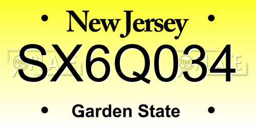 SX6Q034 New Jersey License Plate