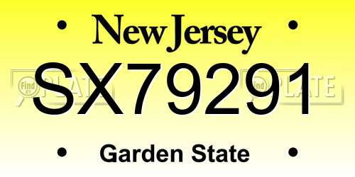 SX79291 New Jersey License Plate