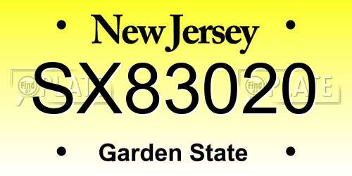 SX83020 New Jersey License Plate