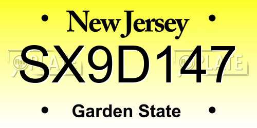 SX9D147 New Jersey License Plate