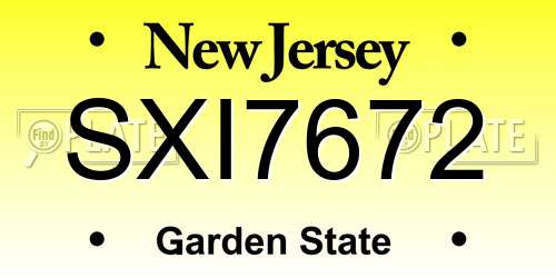 SXI7672 New Jersey License Plate