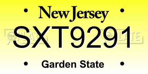 SXT9291 New Jersey License Plate