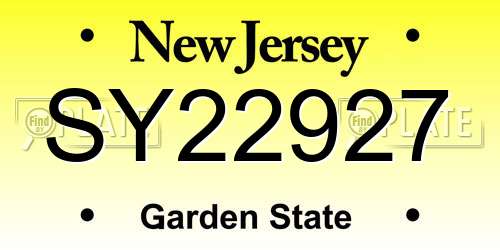 SY22927 New Jersey License Plate