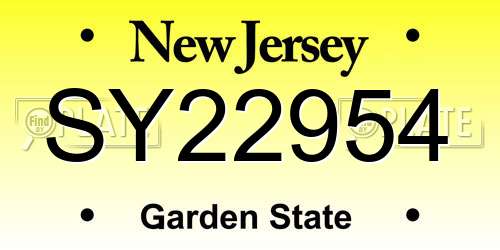 SY22954 New Jersey License Plate