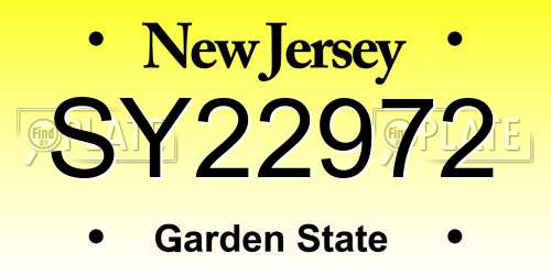 SY22972 New Jersey License Plate