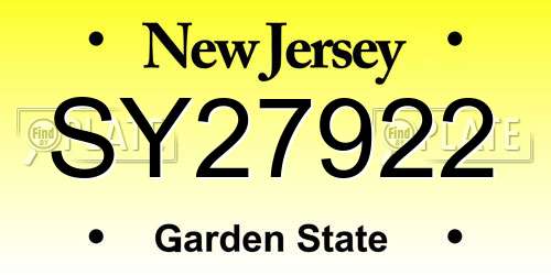 SY27922 New Jersey License Plate