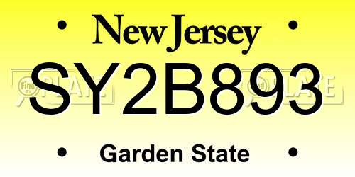SY2B893 New Jersey License Plate