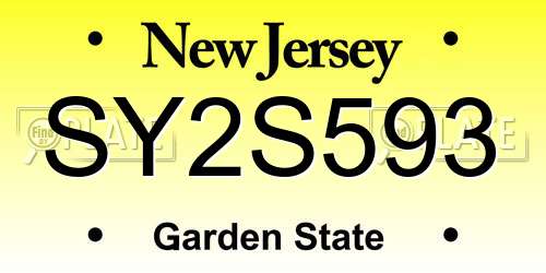 SY2S593 New Jersey License Plate