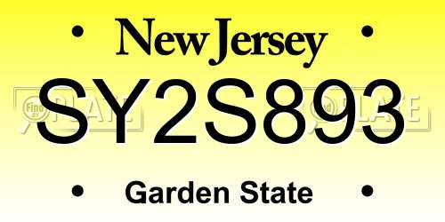 SY2S893 New Jersey License Plate