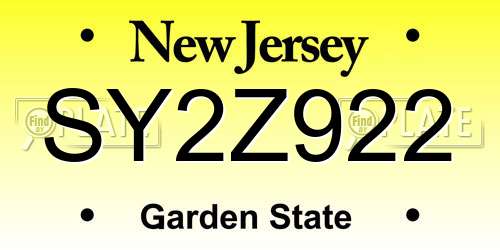 SY2Z922 New Jersey License Plate