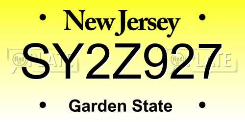 SY2Z927 New Jersey License Plate