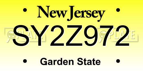 SY2Z972 New Jersey License Plate