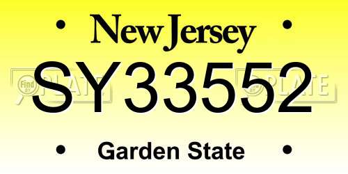 SY33552 New Jersey License Plate