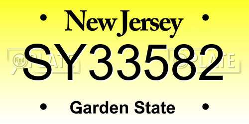 SY33582 New Jersey License Plate